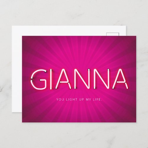 Gianna name in glowing neon lights postcard