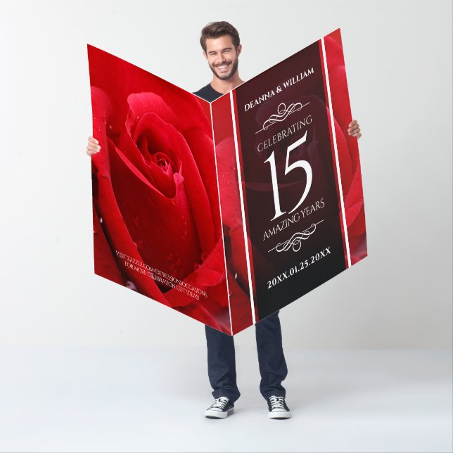 Giant 15th Rose Wedding Anniversary Celebration Card (In Situ)