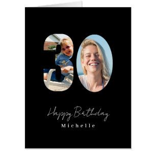GIANT 30th Birthday Black Custom Photo Card