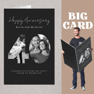 GIANT 40th Wedding Anniversary Photo Black Card