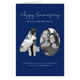 GIANT 40th Wedding Anniversary Photo Blue Card