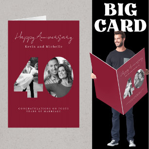 GIANT 40th Wedding Anniversary Photo Ruby Red Card