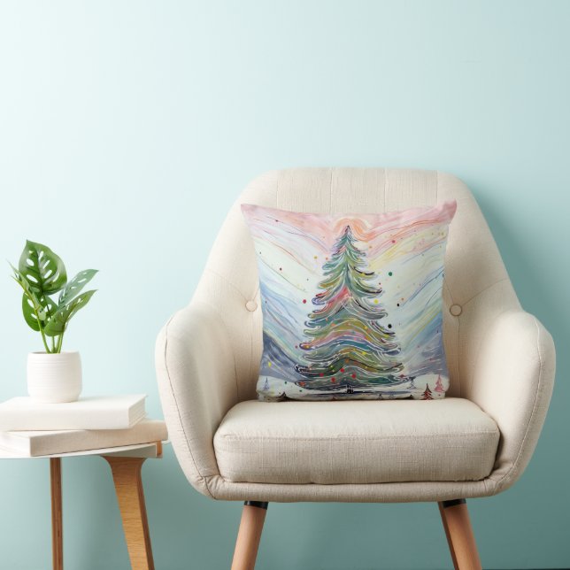 Giant Abstract Modern Christmas Tree Tiny Town Throw Pillow (Chair)