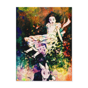 Giant Alice in Wonderland and White Rabbit Postcard