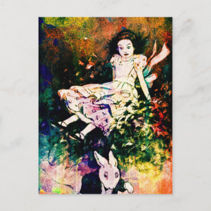 Giant Alice in Wonderland and White Rabbit Postcard