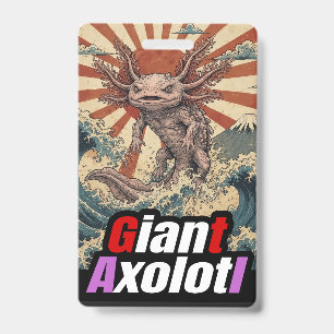 Giant Axolotl Japanese Wave Ukiyo e Badge