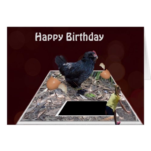 Giant Black Egg Eating Rooster  Birthday Card
