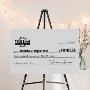 Giant Blank Check for Sweepstakes, Awards, Charity Foam Board