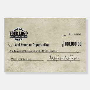 Giant Blank Check for Sweepstakes, Awards, Charity Foam Board