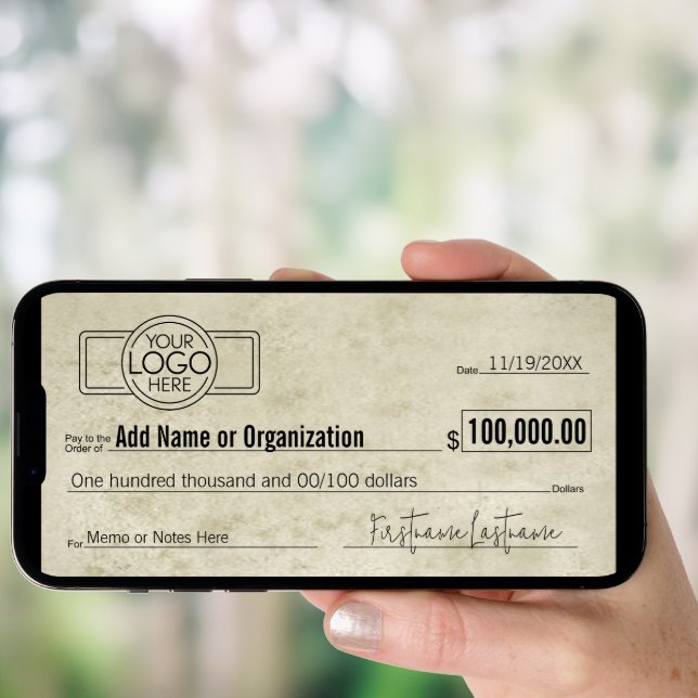 Giant Blank Check for Sweepstakes, Awards, Charity Poster (Front Digital)