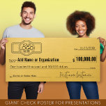 Giant Blank Check for Sweepstakes, Awards, Charity Poster<br><div class="desc">Brushed Gold Color Background - New design with more room for your company logo. A big blank check for awards and giveaways. If your company is donating to a non-profit or a charity, you can use this check template. 1) Upload your logo 2) Fill in all of the text information...</div>