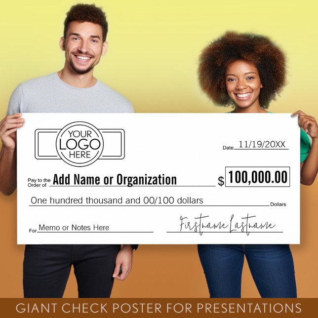 Giant Blank Check for Sweepstakes, Awards, Charity Poster (Giant Check for Presentations)