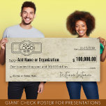 Giant Blank Check for Sweepstakes, Awards, Charity Poster<br><div class="desc">Parchment Print Background - New design with more room for your company logo. A big blank check for awards and giveaways. If your company is donating to a non-profit or a charity, you can use this check template. 1) Upload your logo 2) Fill in all of the text information 3)...</div>