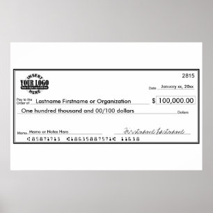 Giant Blank Check for Sweepstakes & Awards Poster