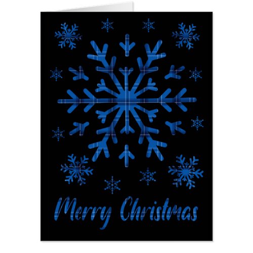 Giant Blue and Black Plaid Behind Black Snowflakes Card