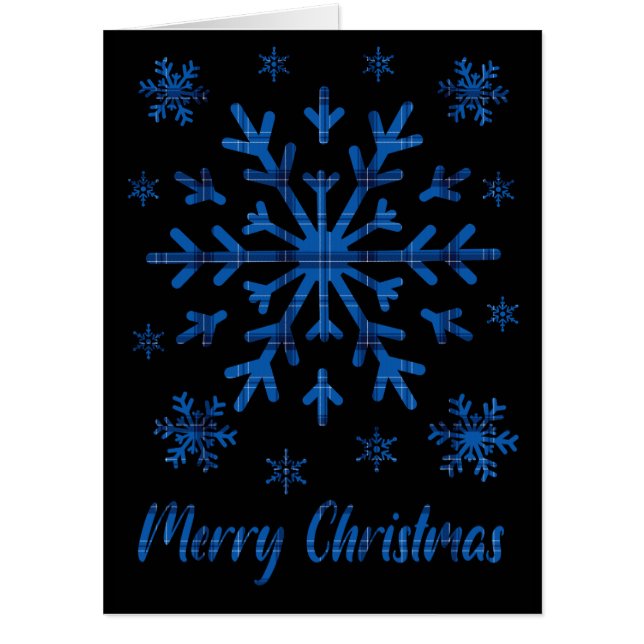 Giant Blue and Black Plaid Behind Black Snowflakes Card (Front)