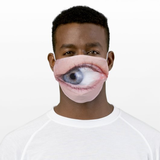 Giant Blue Eyeball Adult Cloth Face Mask (Worn)