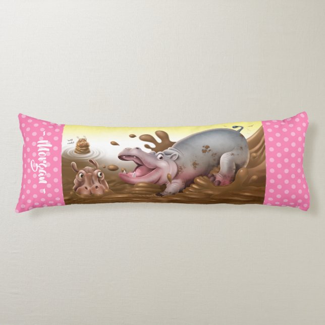 Giant body cushion Hippos in mud marshmallow pink. (Front)