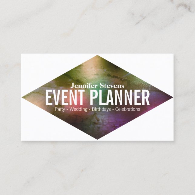 Giant bold rhomboid colorful cover business card (Front)