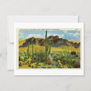 Giant Cactus in Desert Vintage Postcard Landscape