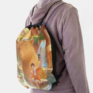 Giant Capybara – Hot Spring Illustration Drawstring Bag
