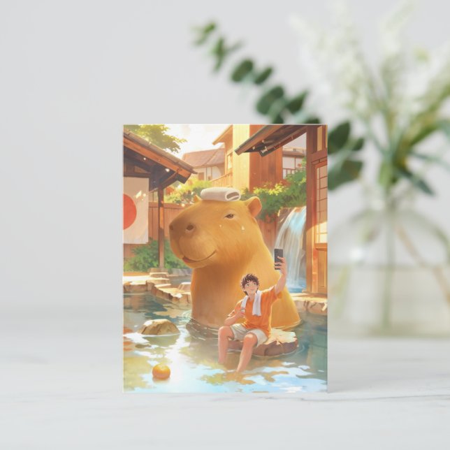 Giant Capybara – Hot Spring Illustration Postcard (Standing Front)