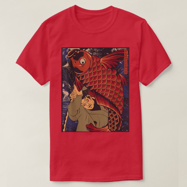 Giant Carp Koi Fish Japanese Samurai Warrior Fight T-Shirt (Design Front)