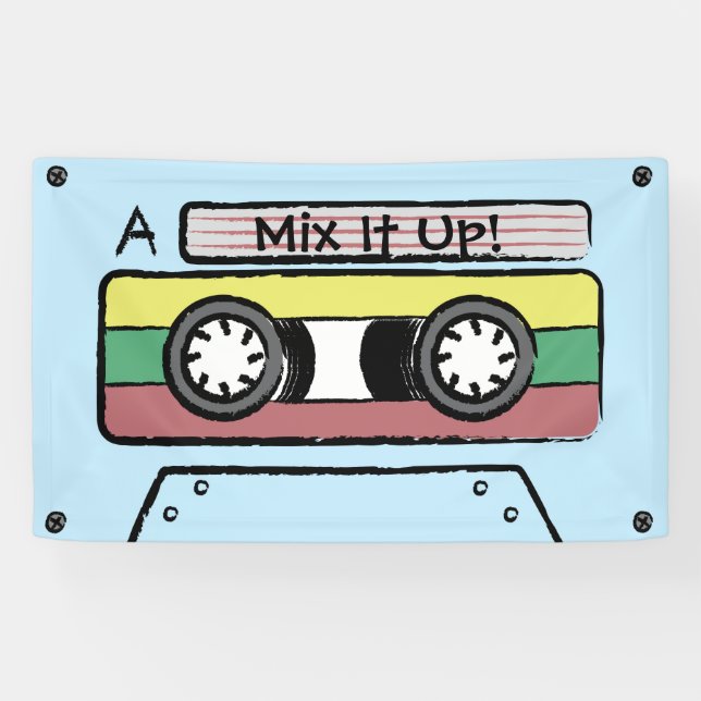 Giant Cartoon Hand Drawn Cassette Tape (Blue) Banner (Horizontal)