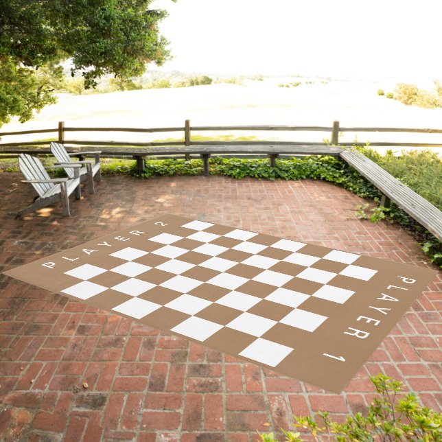 Giant Checkerboard Game Rug Brown & White squares (Insitu (Outdoor 3))
