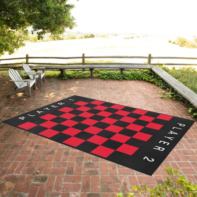 Giant Checkers Board Rug 64 black & red squares (Insitu (Outdoor 3))