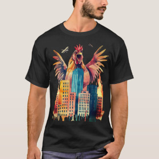 Giant chicken rooster attacking city funny animal T-Shirt