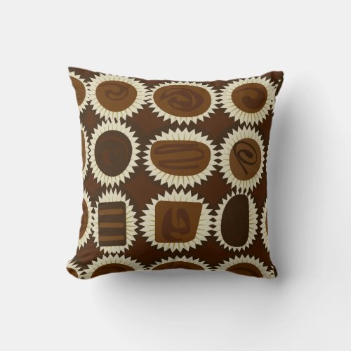 Giant Chocolates in Box Illustrated Candy Art Throw Pillow