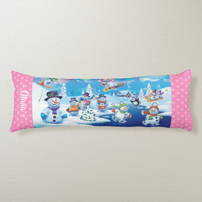 Giant Christmas cushion winter wonderland snowmen (Front)