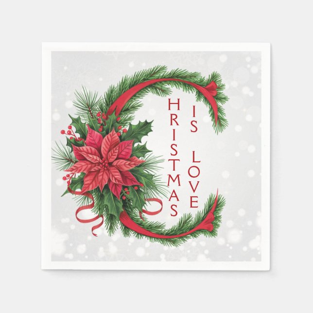 Giant Christmas Letter C Sparkly White Red Green Napkins (Front)