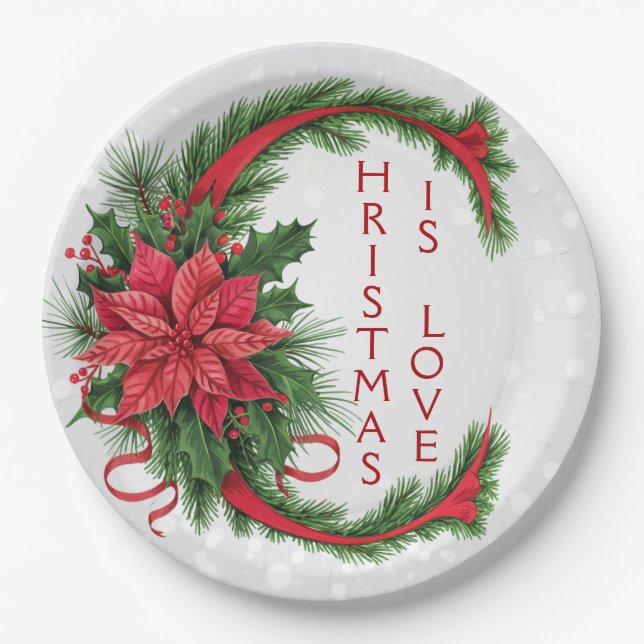 Giant Christmas Letter C Sparkly White Red Green Paper Plates (Front)