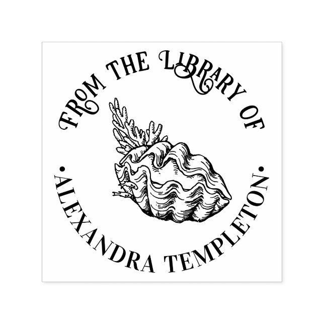 Giant Clam Shell and Coral Library Book Name Self-inking Stamp (Design)