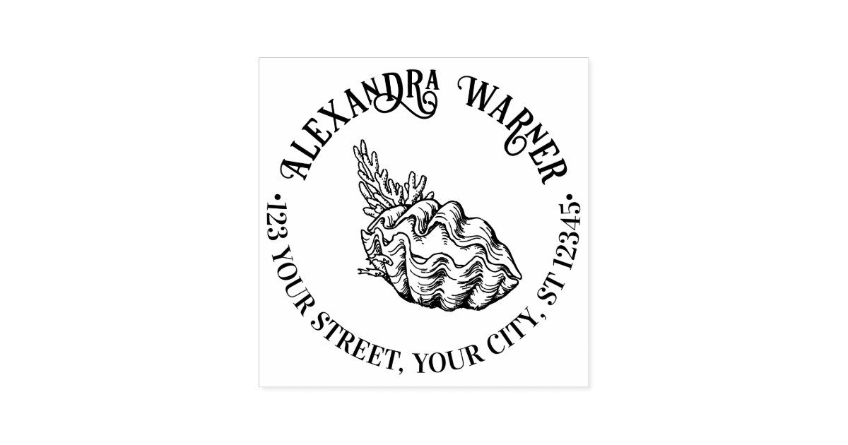Giant Clam Shell and Coral Name Return Address Self-inking Stamp | Zazzle
