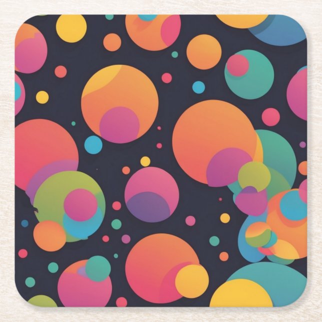Giant colorful dots square paper coaster (Front)