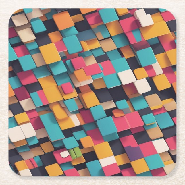 Giant colorful squares square paper coaster (Front)