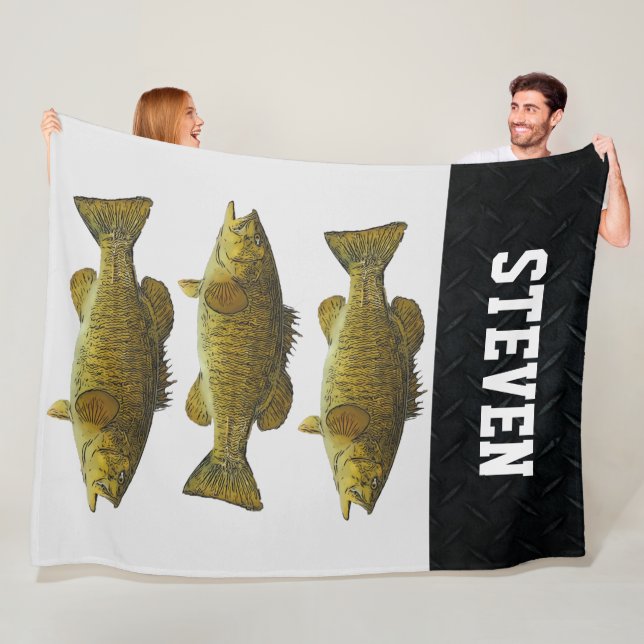 Giant Cozy Smallmouth Bass Fishing Men's Name Fleece Blanket (In Situ)