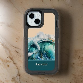 Giant Cresting Blue Green Ocean Wave with Monogram