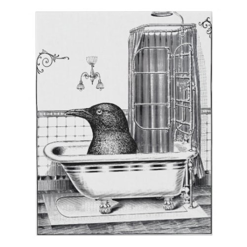 Giant Crow In Vintage Bath Tub Surrealist Faux Canvas Print