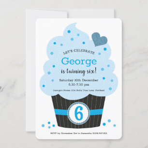 Giant Cupcake Birthday Party Invitation Blue