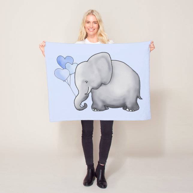 Giant Cute Baby Elephant with Balloons Nursery Fleece Blanket (In Situ)