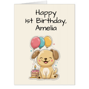 Giant Cute Puppy Card with 1st Birthday Rhyme,