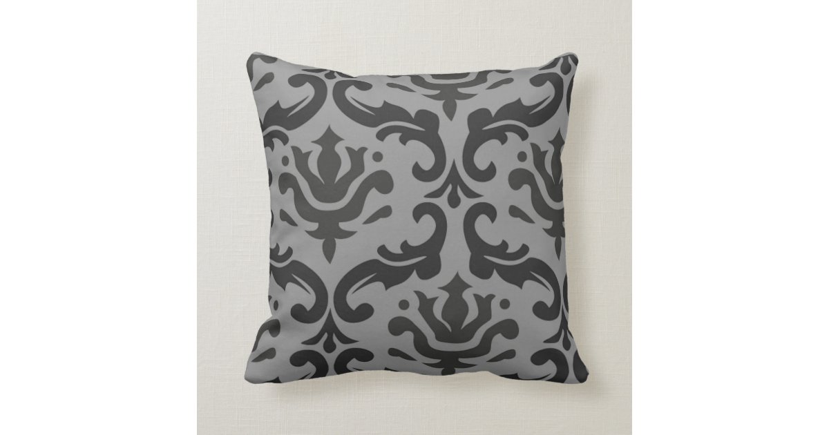 Giant Damask Gray and Black Pillow
