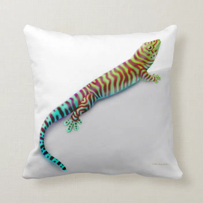 Multicolor Gecko Colorful Lizard Throw Pillow 18x18 Art designs Multicoloured Reptile 