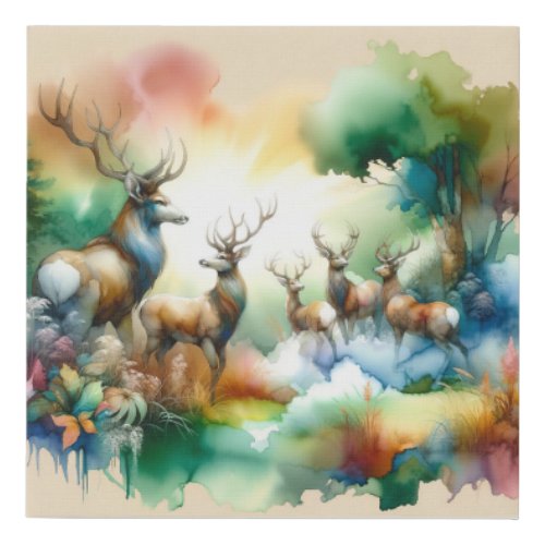 Giant Deer in Harmony 060624AREF124 _ Watercolor Faux Canvas Print