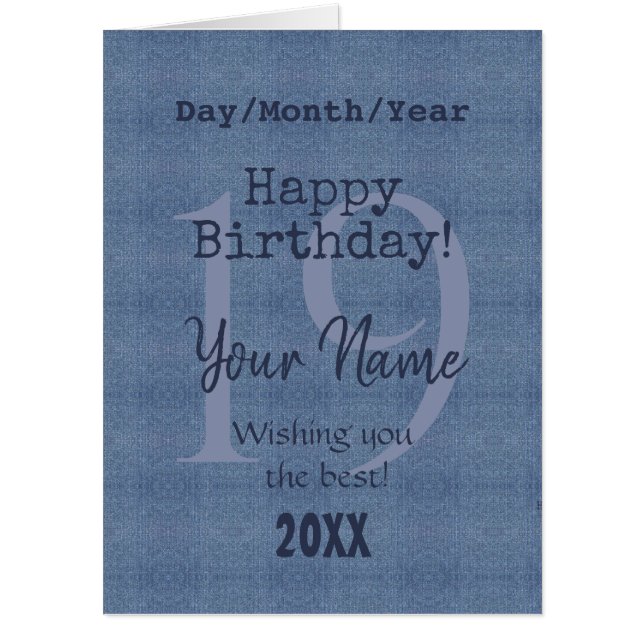 Giant Denim Look Birthday Photo Card HAMbyWG (Front)