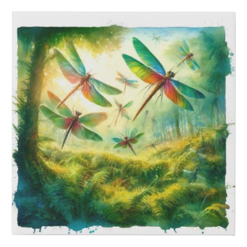 Giant Dragonflies in Ancient Forest REF29 _ Waterc Faux Canvas Print